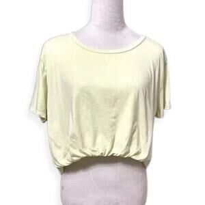 Abound Cropped T-Shirt Short Sleeve Round Neck Twist Tuck Hem Yellow Large NWOT